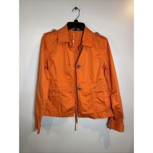 Liz Claiborne Orange Jacket Pockets Long Sleeve‎ Button Up Women's Small